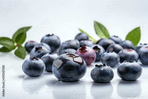 Close-up view of Fresh ripe sweet Blueberries isolated on the white background. Generative AI