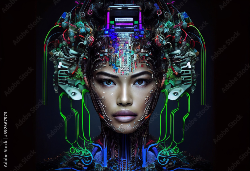 Portrait of a cyborg woman from the future. AI genarated Portrait of a cyborg woman from the future. AI genarated