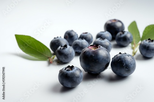 Fresh ripe sweet Blueberries isolated on the white background. Generative AI