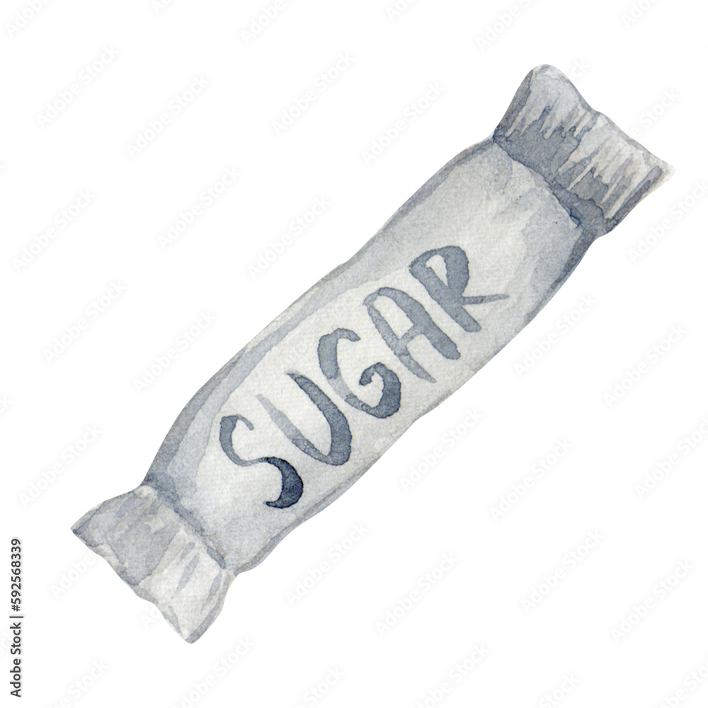 Watercolor Sugar Packet Illustration. Sugar sachet isolated on white background Watercolor Sugar Packet Illustration. Sugar sachet isolated on white background