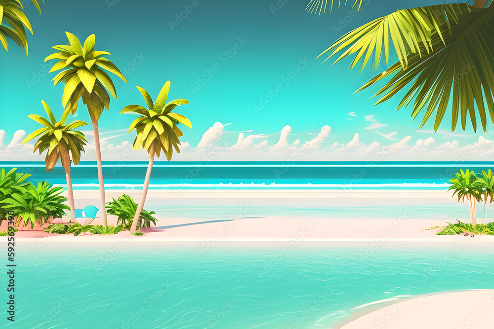 Tropical island with palm trees, retro landscape. Generative AI