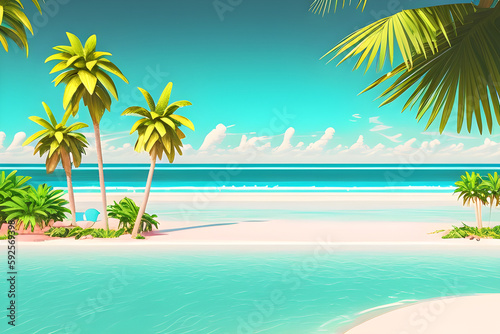 Tropical island with palm trees  retro landscape. Generative AI