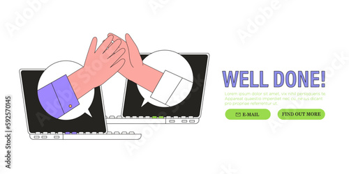 Happy cheerful business team, colleagues characters, employees, rejoicing success, achievement, victory, progress at work together. Good successful teamwork concept for web banner, mobile application.