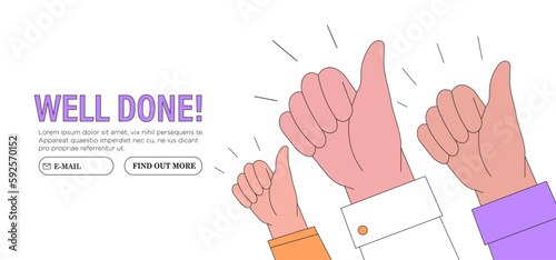 Thumb up hand gesture vector illustration. Good, great job, well done, ok or like symbol vector business or marketing concept for website or social media banner, ui. Concept of approval, agreement.