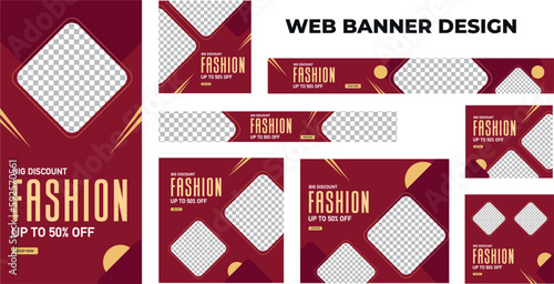 set of modern fashion web banners in standard size with a place for photos. Fashion ad banner cover header background for website design, Social media cover ads banner template.