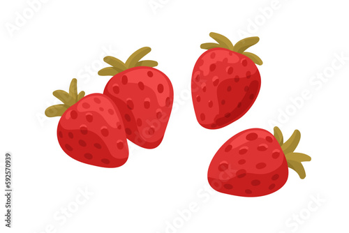 Fresh strawberries, sweet natural healthy food. Red berries, fruits composition. Ripe vitamin organic food, raw eating. Flat cartoon vector illustration isolated on white background