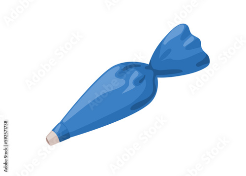 Piping bag with tip for icing, decorating cupcake with cream swirl, frosting. Cake, pastry tool, kitchen accessory, utensil with nozzle. Flat cartoon vector illustration isolated on white background