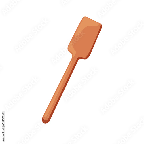 Wooden spatula. Kitchen utensil, cooking tool. Wood ware, kitchenware for baking, culinary item. Flat cartoon graphic vector illustration isolated on white background