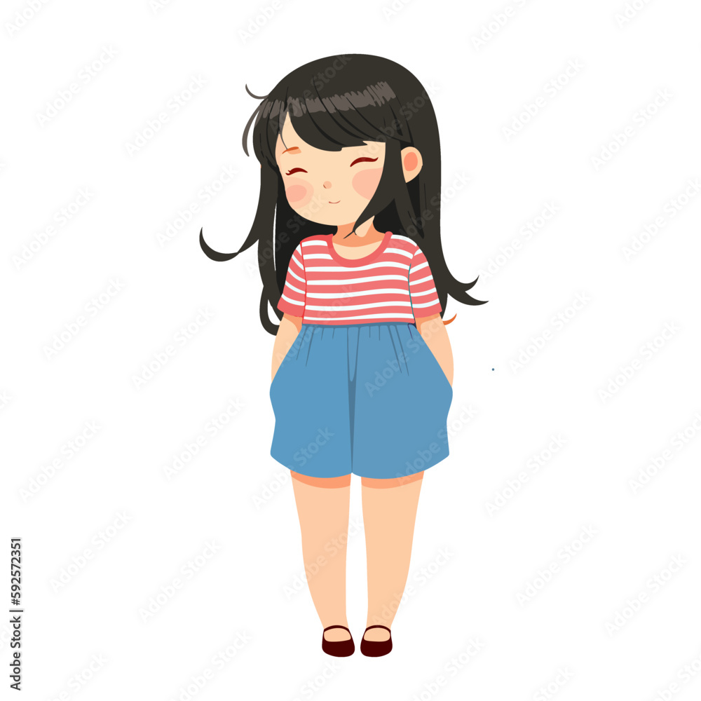 Plus size red hair girl vector illustration. Curvy european female cartoon character wearing t-shirt and denim shorts. Body positive. Plump young woman isolated on white background Plus size red hair girl vector illustration. Curvy european female cartoon character wearing t-shirt and denim shorts. Body positive. Plump young woman isolated on white background