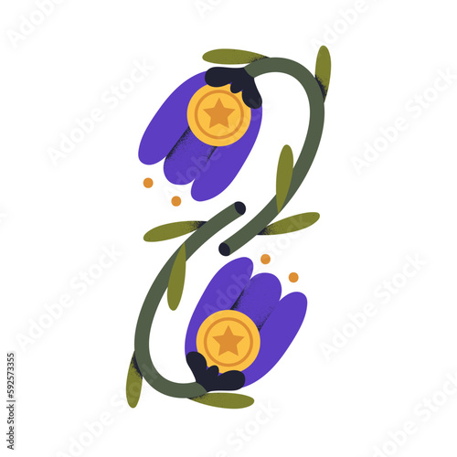 Blooming coin, blossomed money flowers with pentacles. Finance prosperity sym...