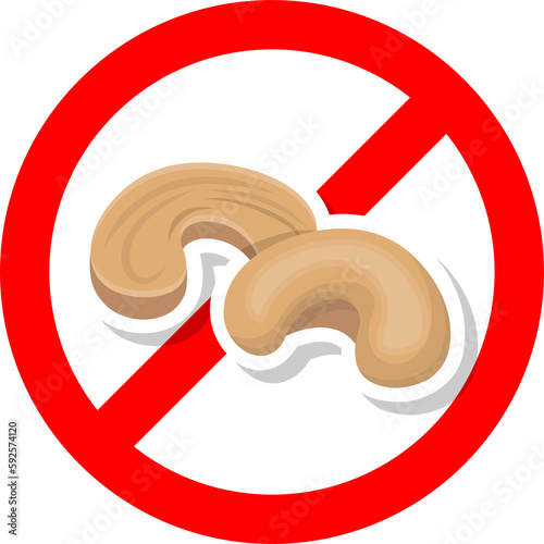 Icon illustration of cashew with prohibition sign