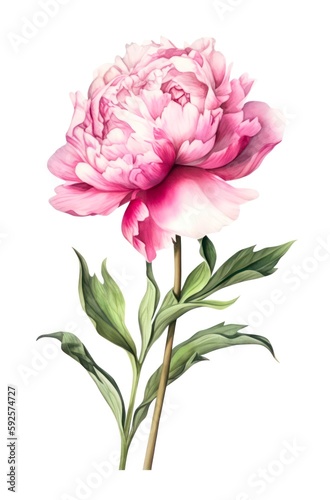 Beautiful pink peony isolated on white background. Watercolor illustration of a light pink flower. Generative AI.