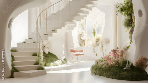 A beautiful exquisite spring inspired cave apartment atrium, spring flowers, organic design, beautiful furniture, dezeen, archdaily, photo