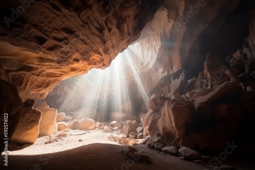 Cave with sunlight, Generative AI