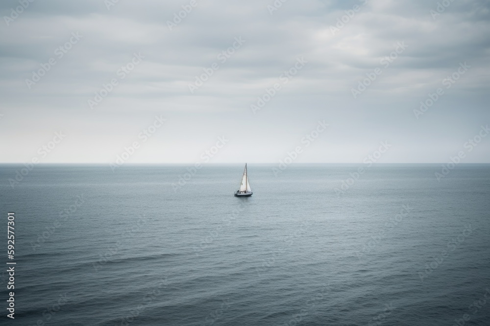 Fototapeta premium A minimalist shot of a lone sailboat in the middle of a vast ocean - adventure and freedom