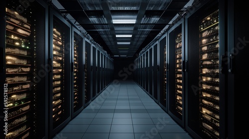 Cutting-Edge Server Farm Providing High-Speed Connectivity and Advanced Technology for Secure, Scalable Data Storage Solutions - An Insightful Stock Image for IT Professionals and Industry Enthusiasts photo
