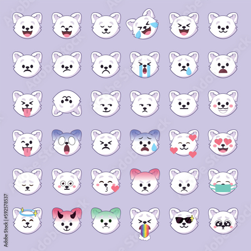 Vector Arctic Fox emoji faces with cute expressions for social media