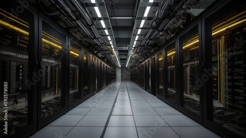 Cutting-Edge Server Farm Providing High-Speed Connectivity and Advanced Technology for Secure, Scalable Data Storage Solutions - An Insightful Stock Image for IT Professionals and Industry Enthusiasts © Moritz