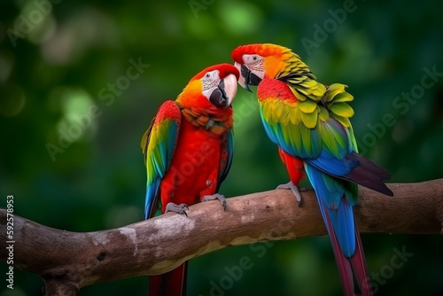 a pair of beautiful birds on a tree branch