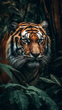 Tiger In Realistic Photography Style In Colorful Tropical Jungle Detailed Portrait Front Lock Generative Ai Digital Illustration Part#140423