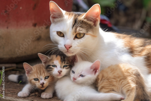 cute cat and her little kittens © imur
