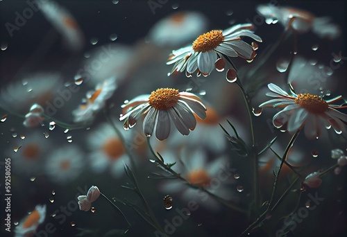 camomile flowers in the rain Generative AI, Generativ, KI