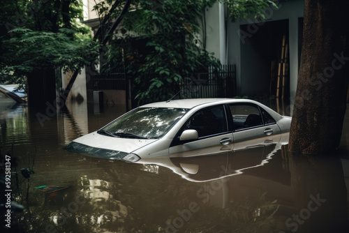 Flooded city after heavy rain, Clogged drainage problem