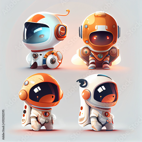 set of astronauts avatars, coloful illustration 