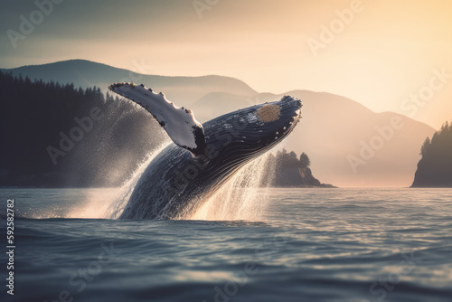   A humpback whale leaping out of water, jump out of water © Exotic Escape
