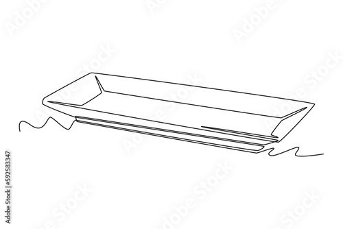 Single one line drawing rectangular plate. Tableware concept. Continuous line draw design graphic vector illustration.