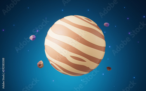Cartoon style planet in the outer space  3d rendering.
