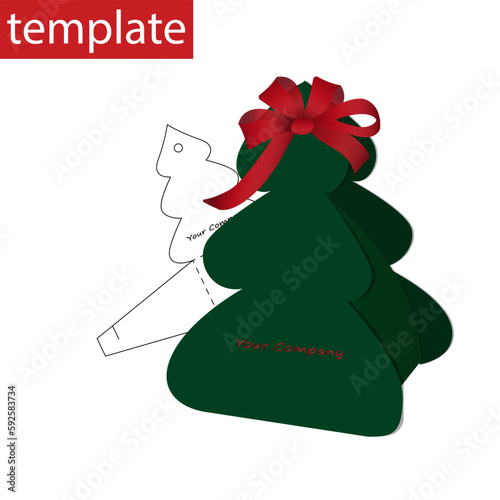 Retail paper box with die cut template. Christmas tree. 
