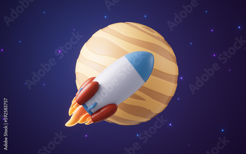 Rocket and outer space, 3d rendering.