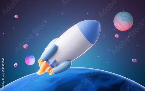 Fototapeta Naklejka Na Ścianę i Meble -  Rocket and outer space, 3d rendering.