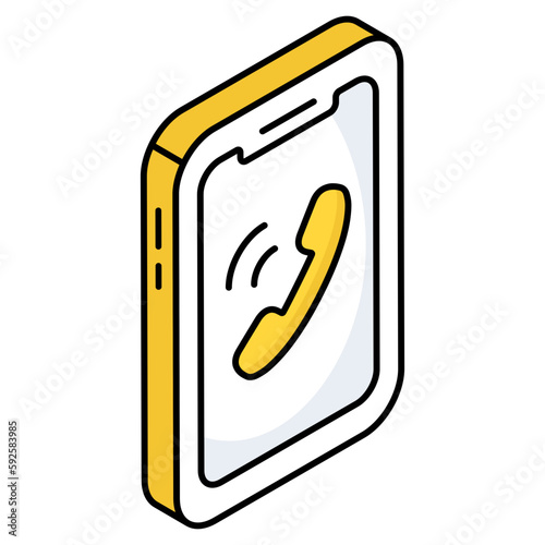 A colored design icon of mobile incoming call