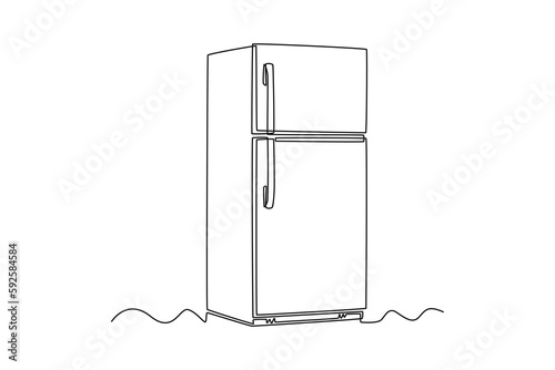 Continuous one line drawing refrigerator. Home appliances concept. Single line draw design vector graphic illustration.