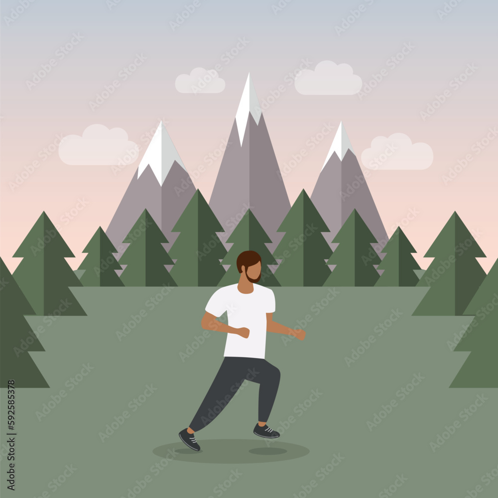 Obraz premium jogging sporty man on green mountain landscape