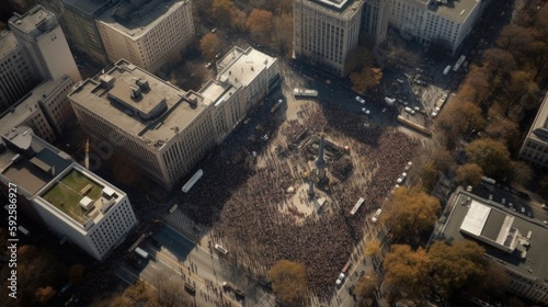 Aerial overhead shot on Protesting people Generative AI