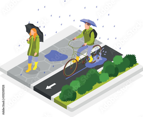 Rainy Day Isometric Composition