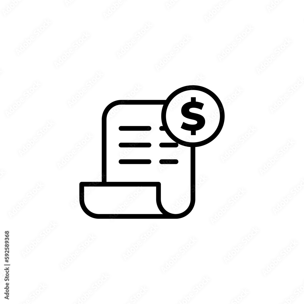 Banking transaction receipt outline icon. Bill icon, Invoice symbol, Payment icon, Medical bill, Online shopping, Procurement expense, Money document file. Editable graphic resources for many purposes Banking transaction receipt outline icon. Bill icon, Invoice symbol, Payment icon, Medical bill, Online shopping, Procurement expense, Money document file. Editable graphic resources for many purposes