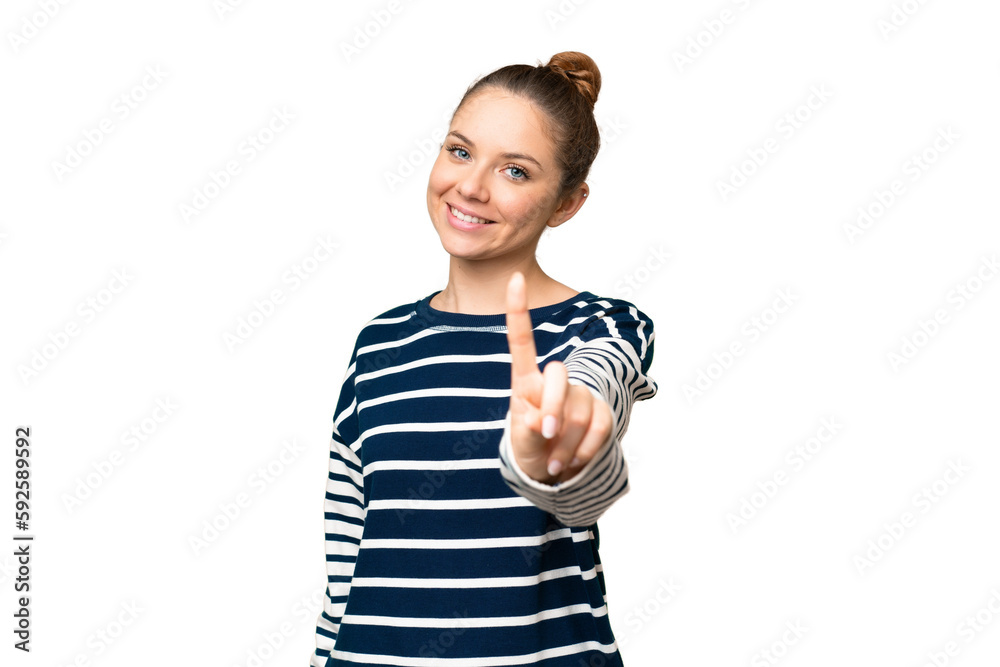 Young blonde woman over isolated chroma key background showing and lifting a finger Young blonde woman over isolated chroma key background showing and lifting a finger