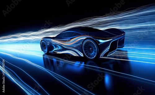 futuristic sport car driving speedily with light reflections in the dark © Fotostockerspb