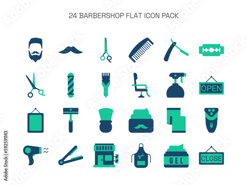 Set of Barbershop Two Tone Flat Icon Design Vector Illustration.