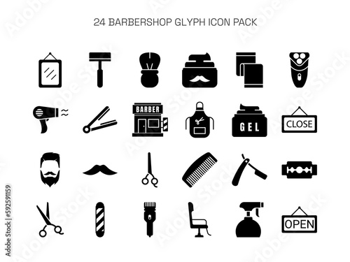 Set of Barbershop Glyph Icon Design Vector Illustration.