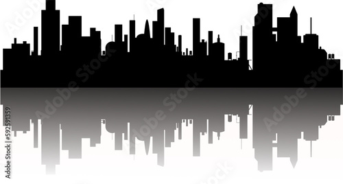 Silhouette  Skyline einer Metropole mit Hochh  usern und Spiegelung
