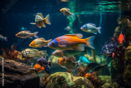 Colorful exotic fish in a tank. Generative AI © Mihai Zaharia