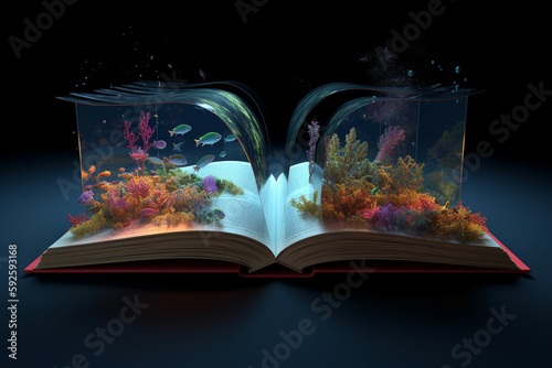 Conceptual illustration - reading opens new worlds. Generative AI