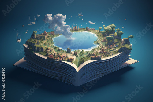 Conceptual illustration - reading opens new worlds. Generative AI