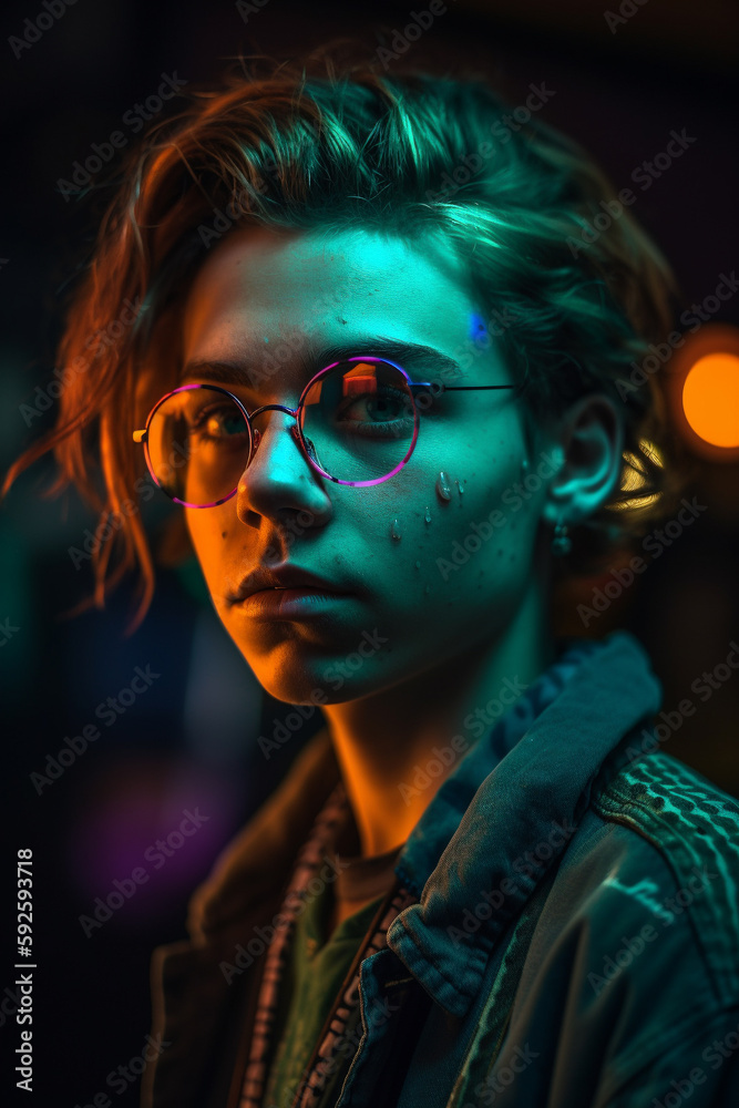 Studio portrait of a male hipster. Generative AI.