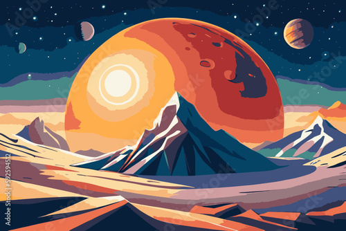 Open space. Universe. Planets and stars. Fantasy worlds. Fantastic. Vector illustration.